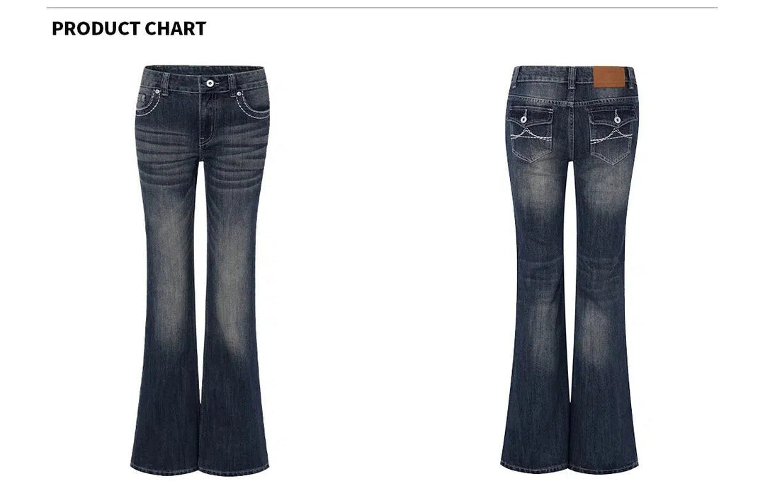 Classic Flare Leg Stretch Denim Jeans with Pocket Detail