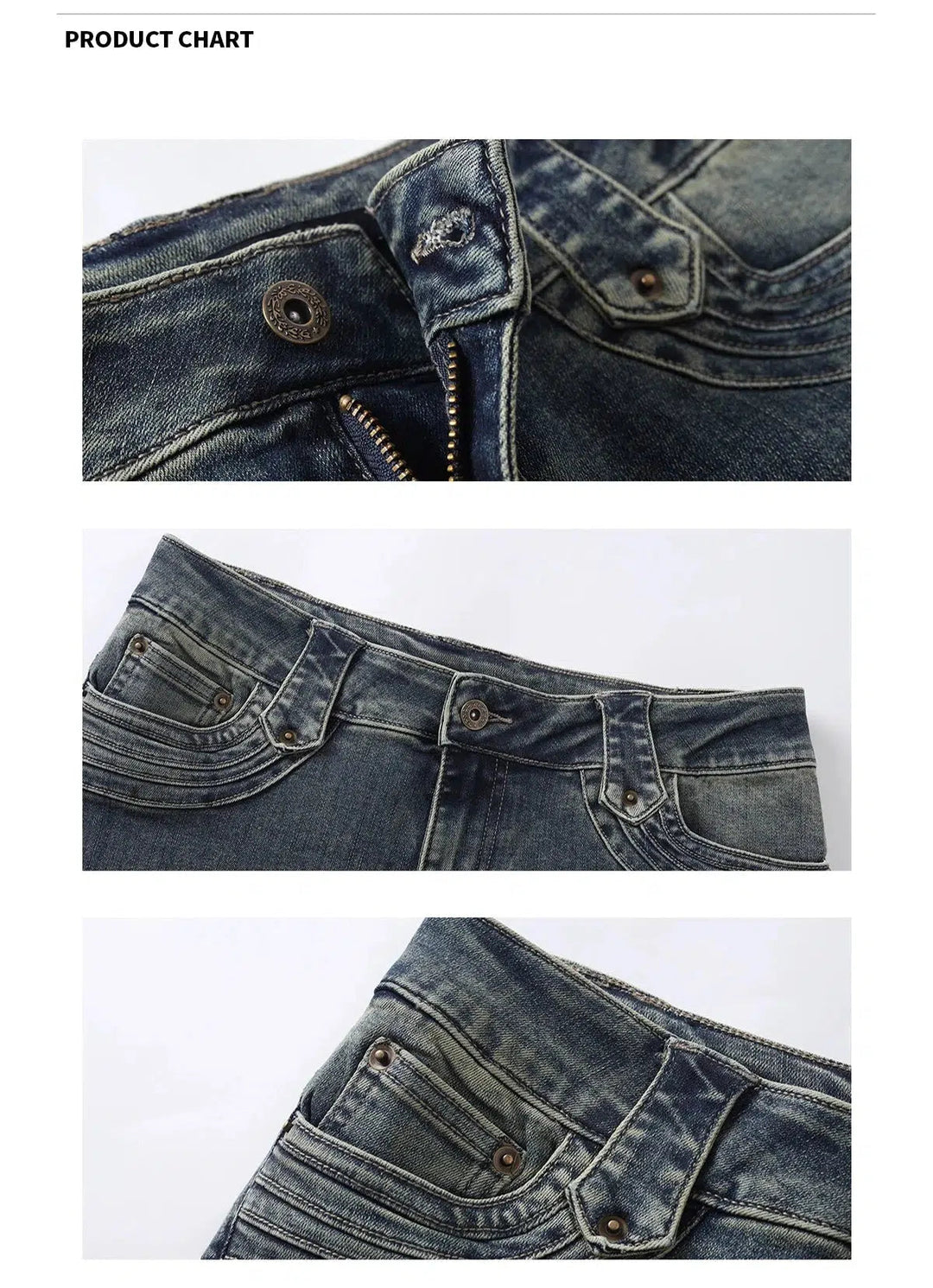 Classic Flared Denim Jeans with Decorative Stitching and Distressed Details