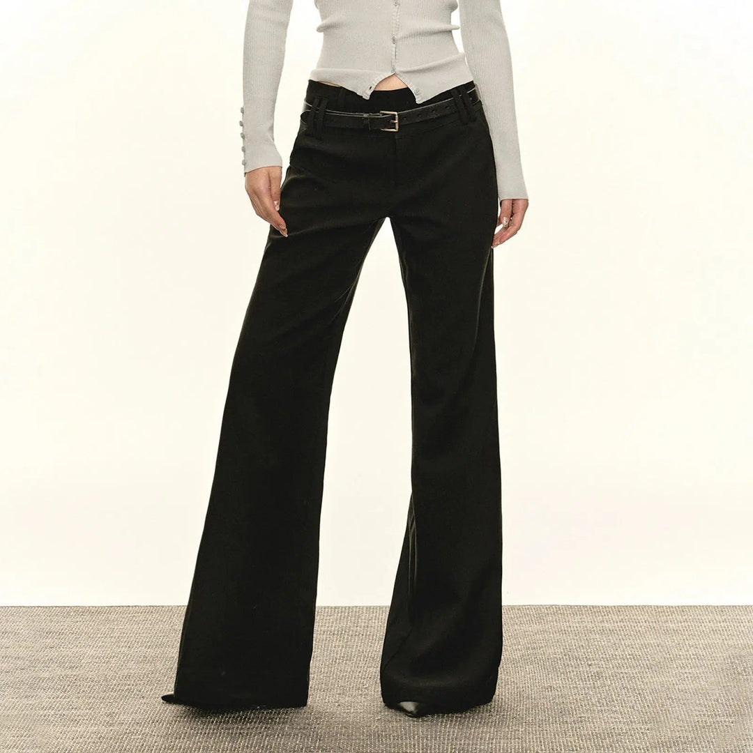 Classic High-Waist Flared Casual Pants with Belt Loops