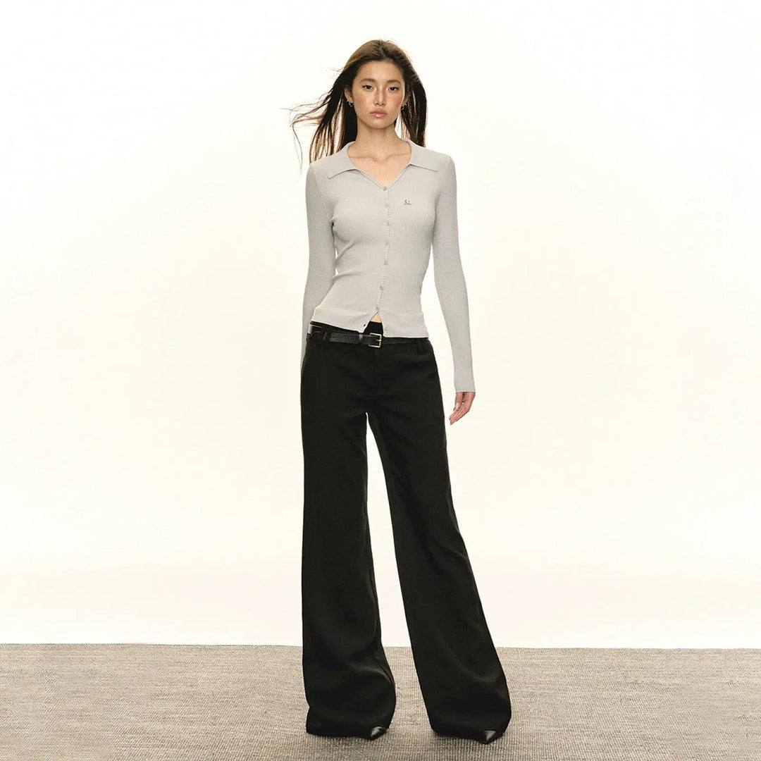 Classic High-Waist Flared Casual Pants with Belt Loops