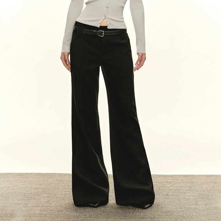 Classic High-Waist Flared Casual Pants with Belt Loops