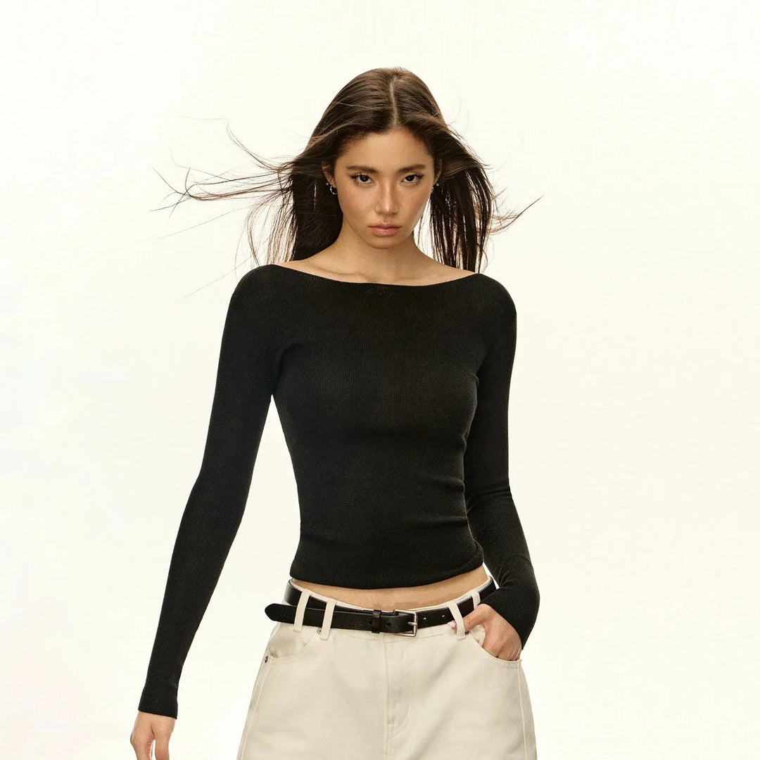 Classic Long-Sleeve Knitted Top with Scoop Neckline