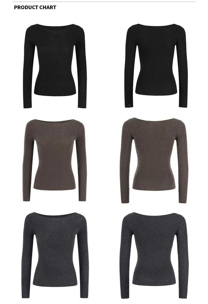 Classic Long-Sleeve Knitted Top with Scoop Neckline