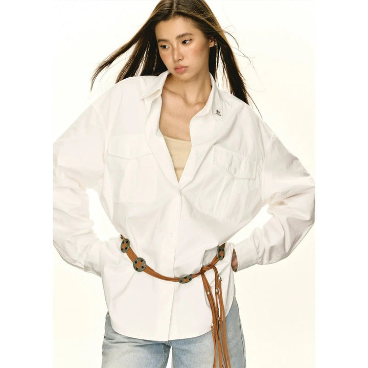 Classic Oversized Button-Up Shirt with Front Pockets