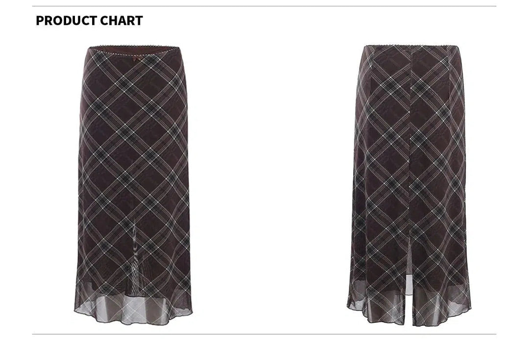 Classic Plaid Longline Maxi Skirt with Fringe Detail