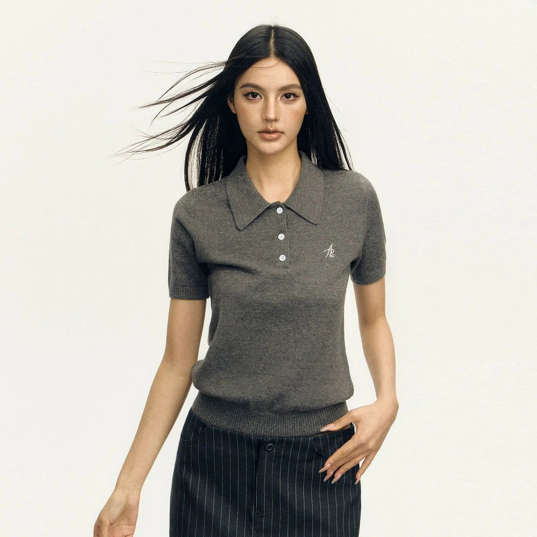 Classic Polo-Style Knitwear Top with Embroidered Logo