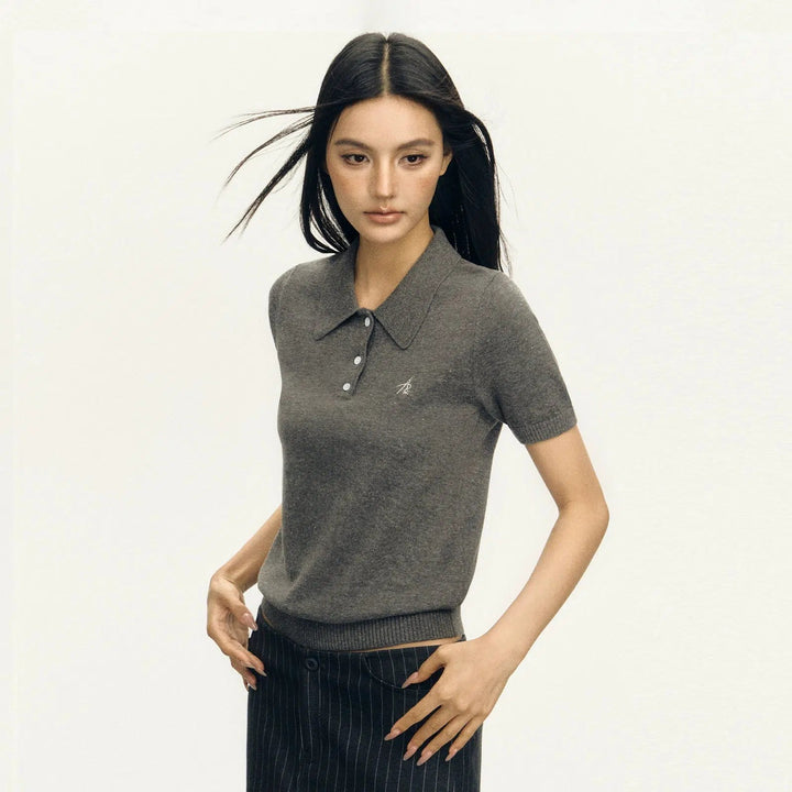 Classic Polo-Style Knitwear Top with Embroidered Logo