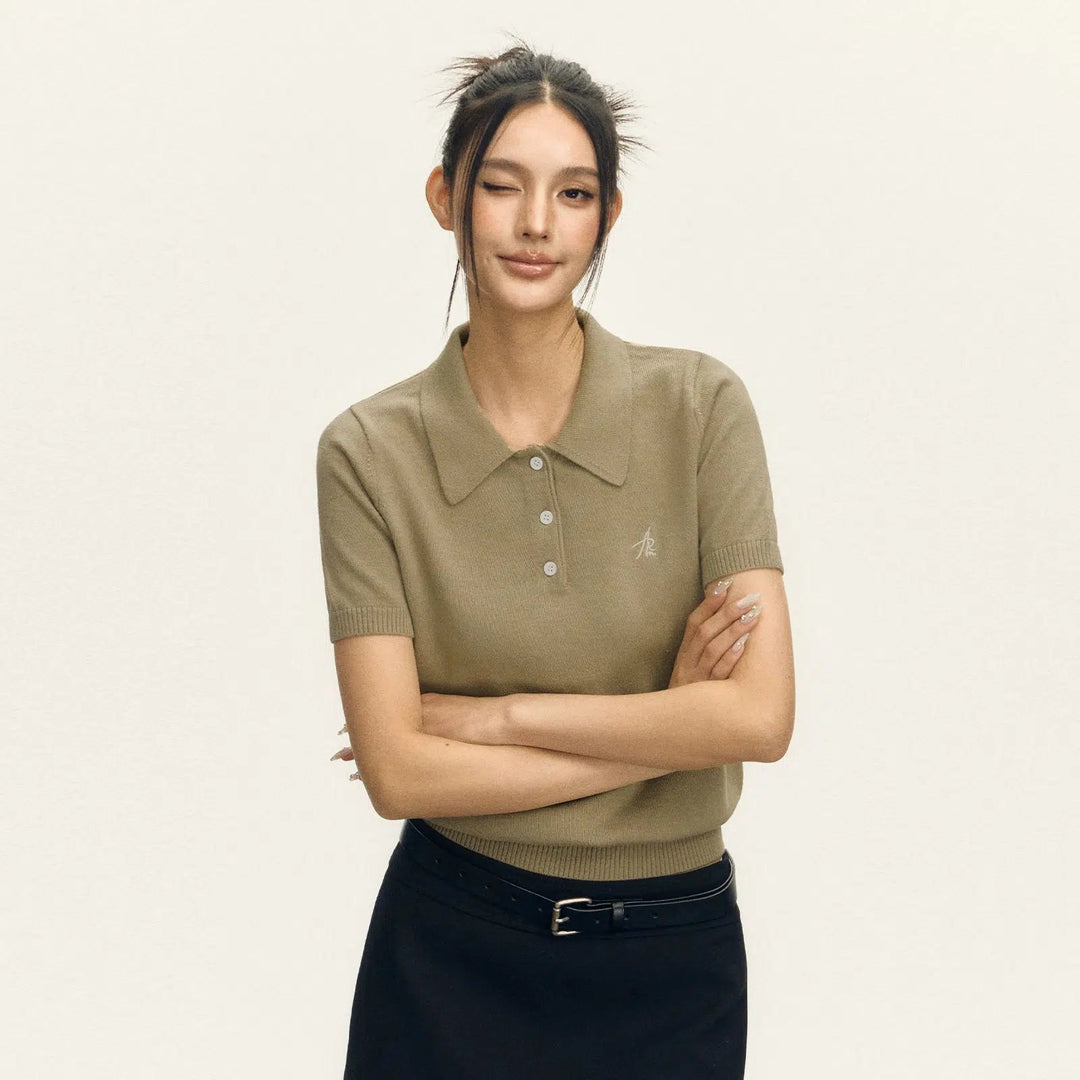 Classic Polo-Style Knitwear Top with Embroidered Logo