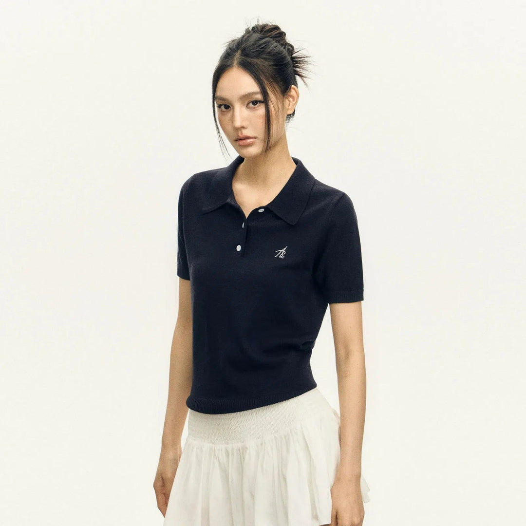 Classic Polo-Style Knitwear Top with Embroidered Logo