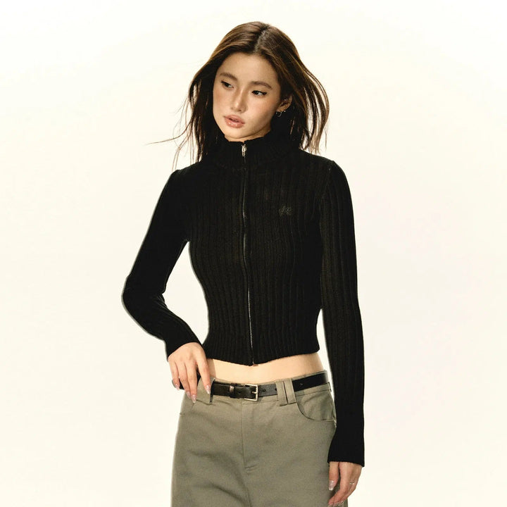 Classic Ribbed Knit Zip-Up Sweater