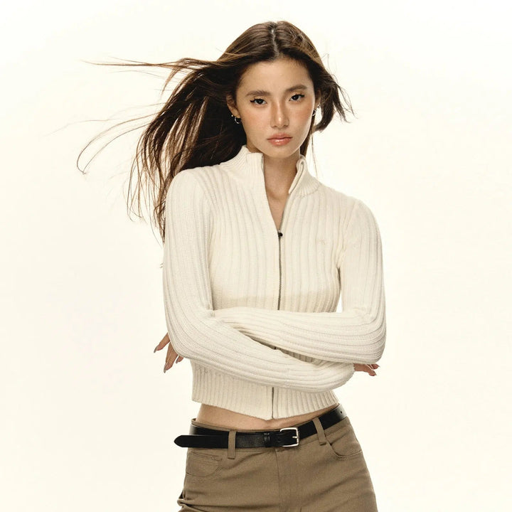 Classic Ribbed Knit Zip-Up Sweater