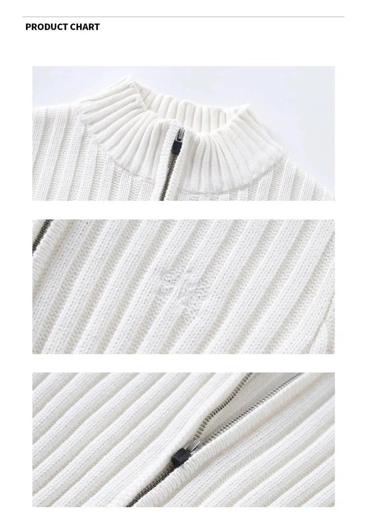 Classic Ribbed Knit Zip-Up Sweater