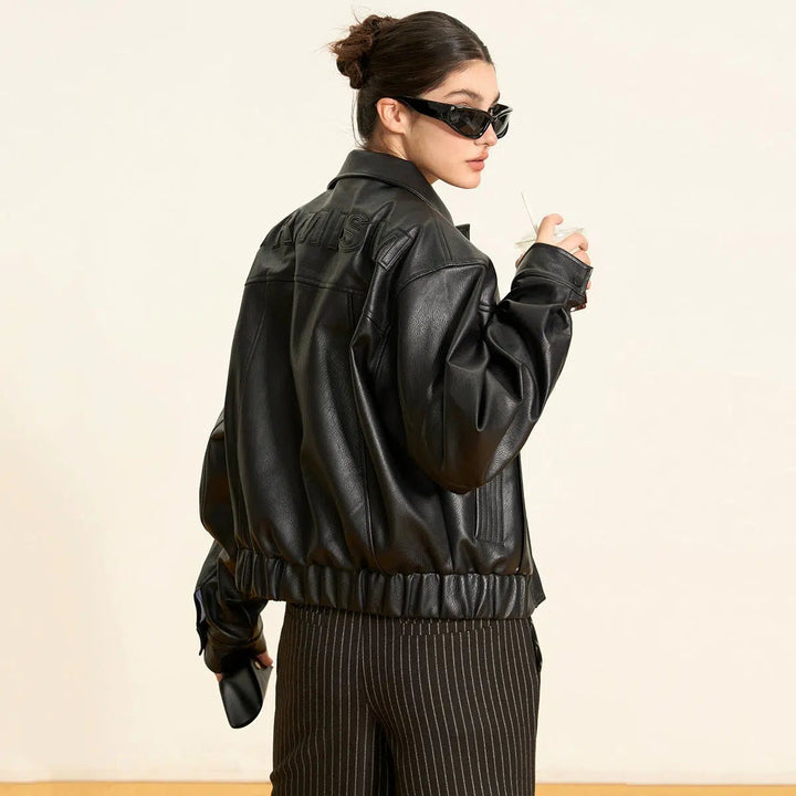 Classic Structured Leather Jacket with Belted Waist