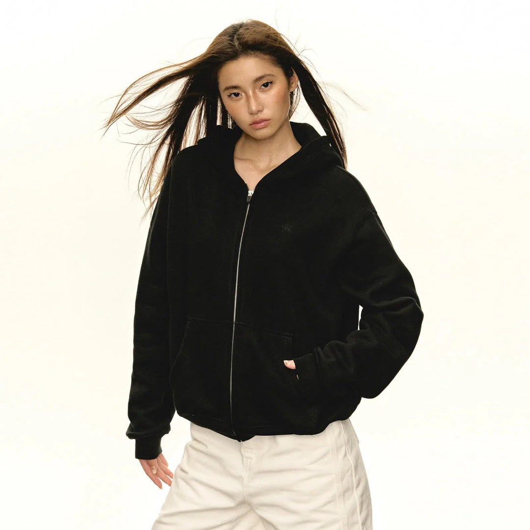 Classic Zip-Up Hooded Sweatshirt with Front Pockets