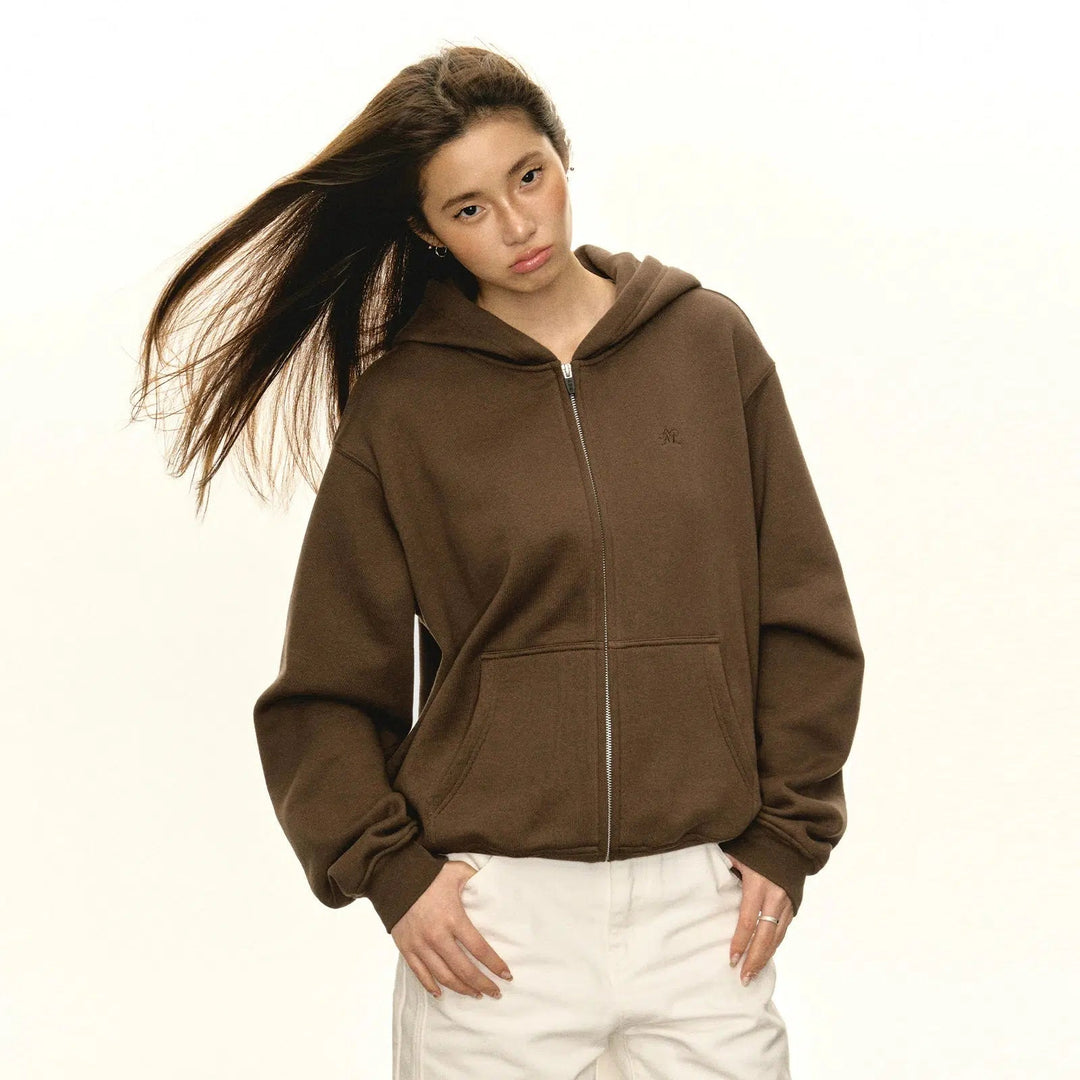 Classic Zip-Up Hooded Sweatshirt with Front Pockets