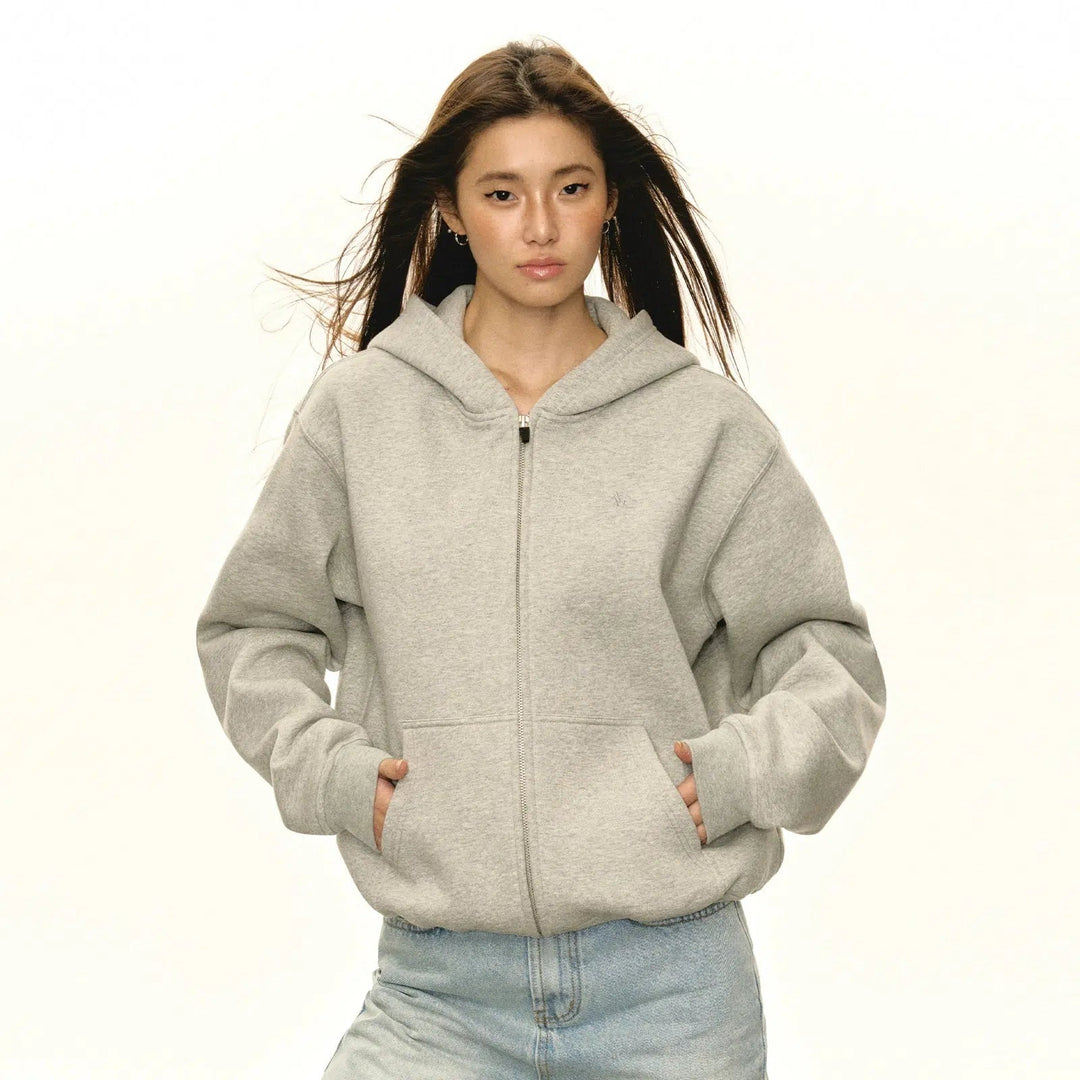 Classic Zip-Up Hooded Sweatshirt with Front Pockets