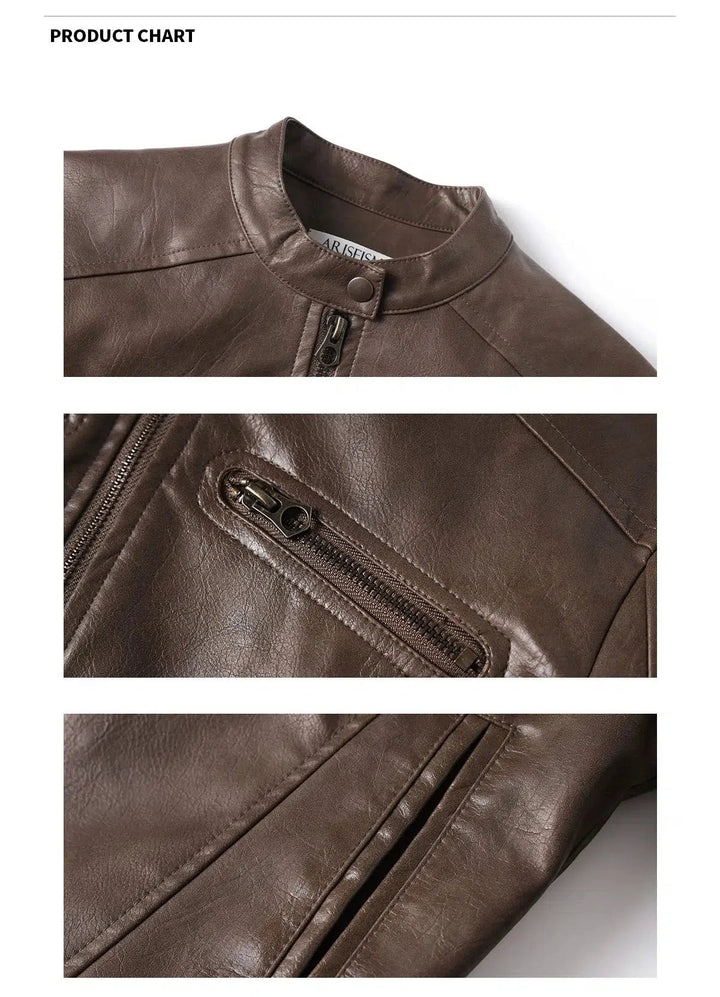 Classic Zippered Leather Jacket with Sleek Silhouette