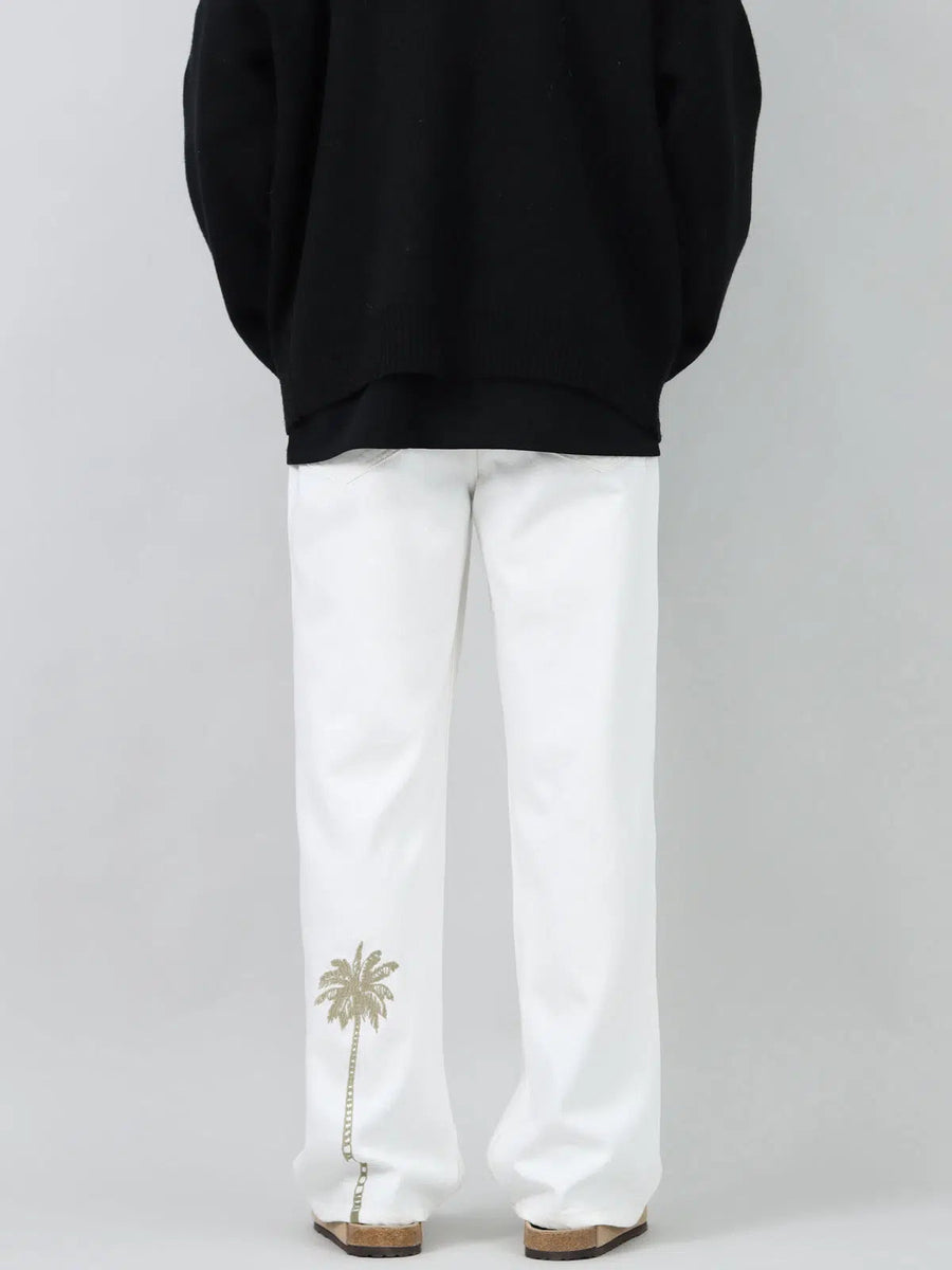 Coconut Tree Embroidered Straight-leg Jeans