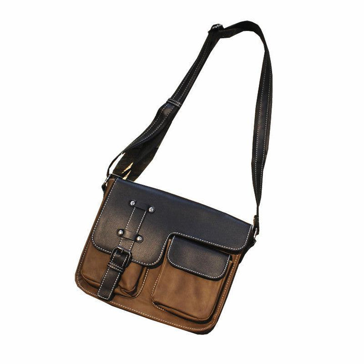 Color Block Leather Messenger Bag