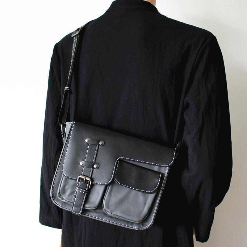 Color Block Leather Messenger Bag