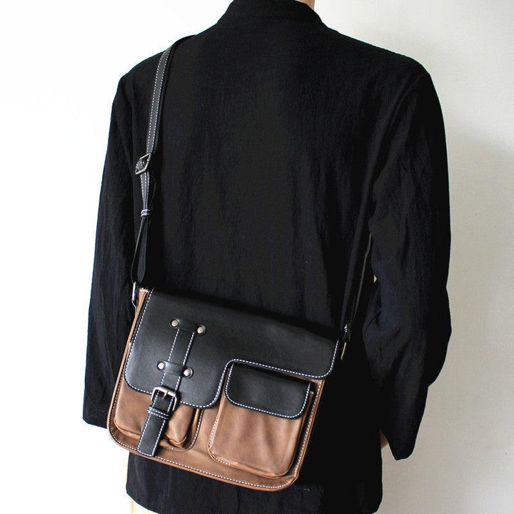 Color Block Leather Messenger Bag