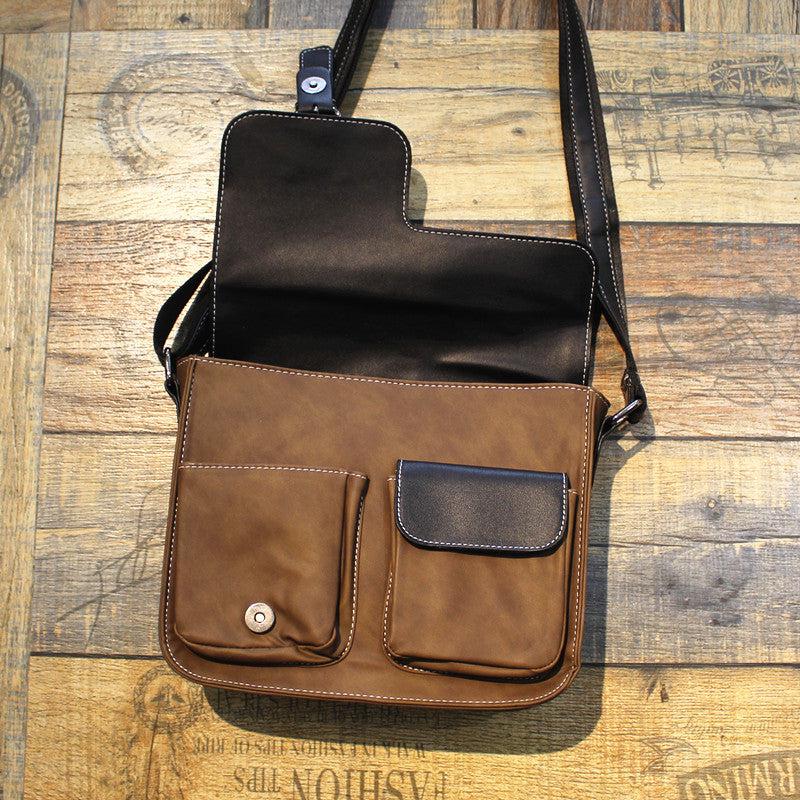 Color Block Leather Messenger Bag