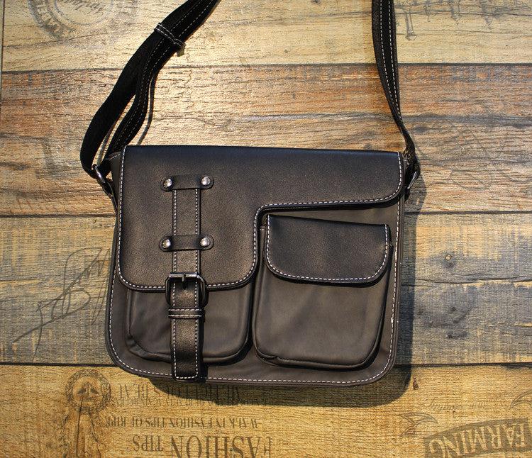 Color Block Leather Messenger Bag