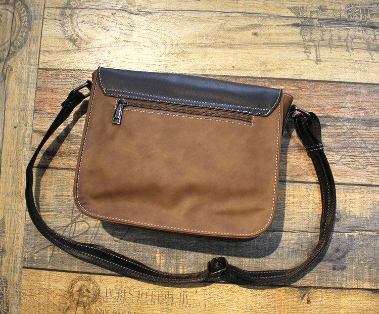 Color Block Leather Messenger Bag