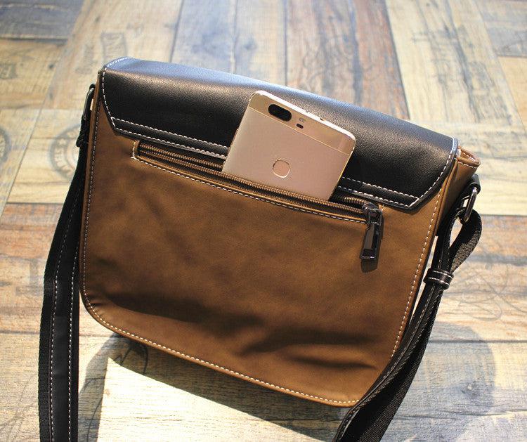 Color Block Leather Messenger Bag