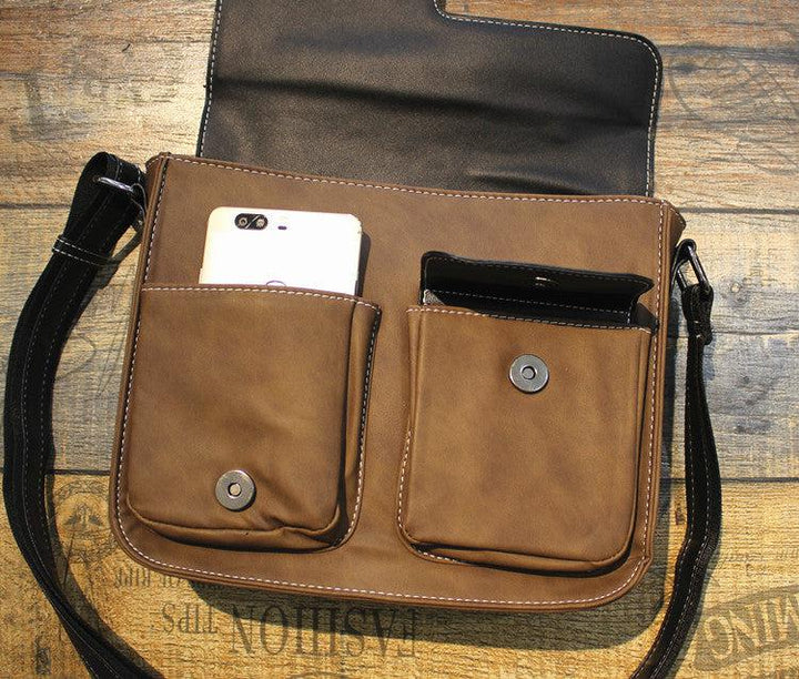 Color Block Leather Messenger Bag