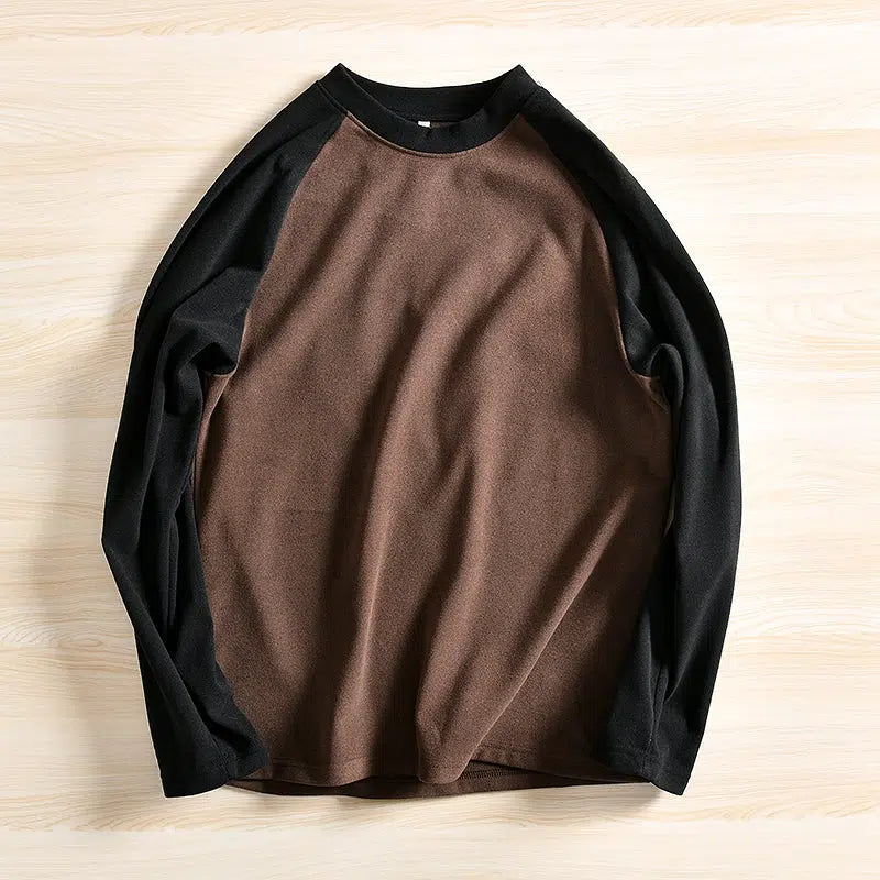 Color Block Velvet Crew Neck Pullover