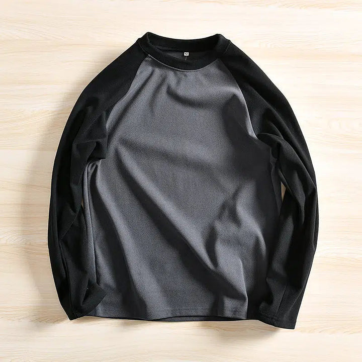 Color Block Velvet Crew Neck Pullover