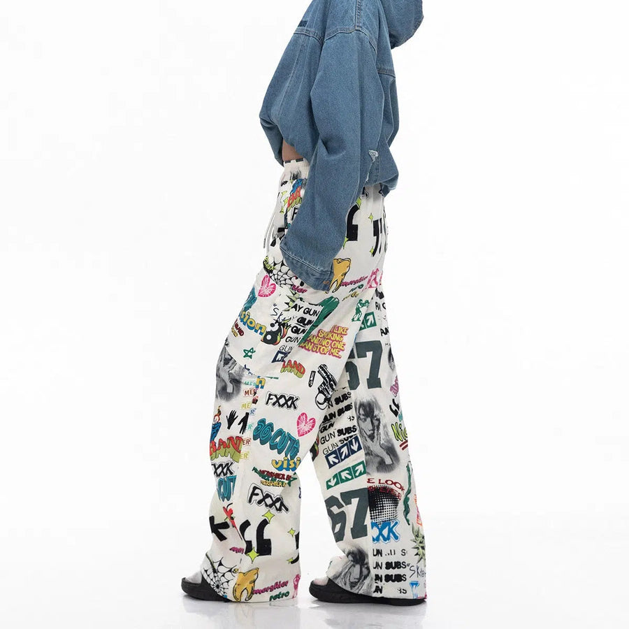 Colorful Graffiti Wide-leg Jeans