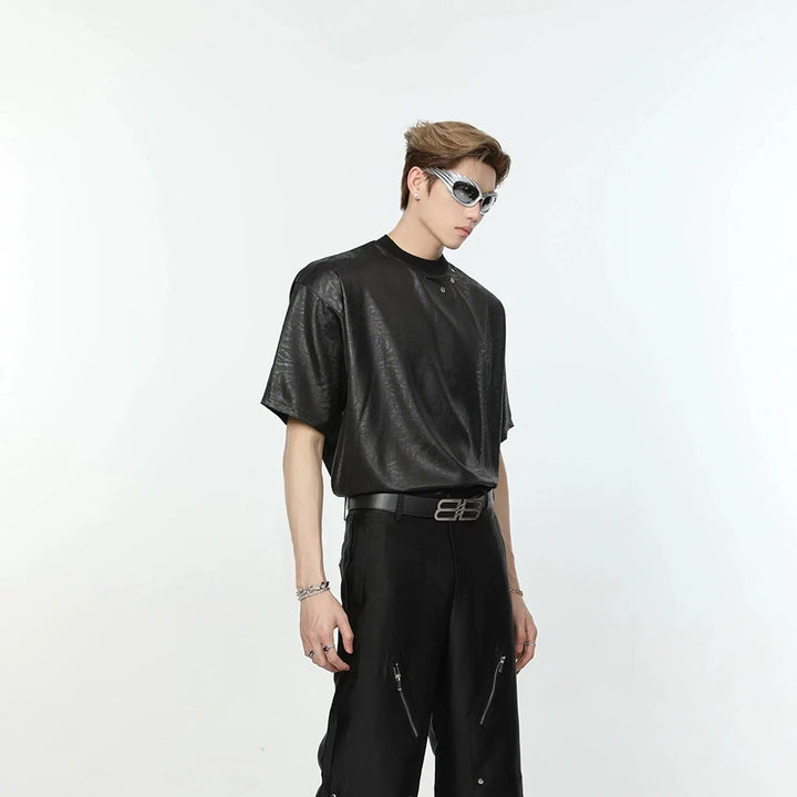 Contemporary Style Faux Leather T-shirt