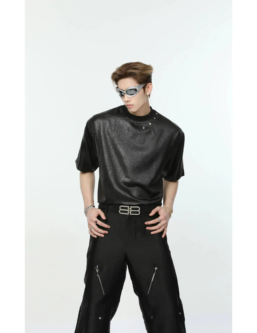 Contemporary Style Faux Leather T-shirt