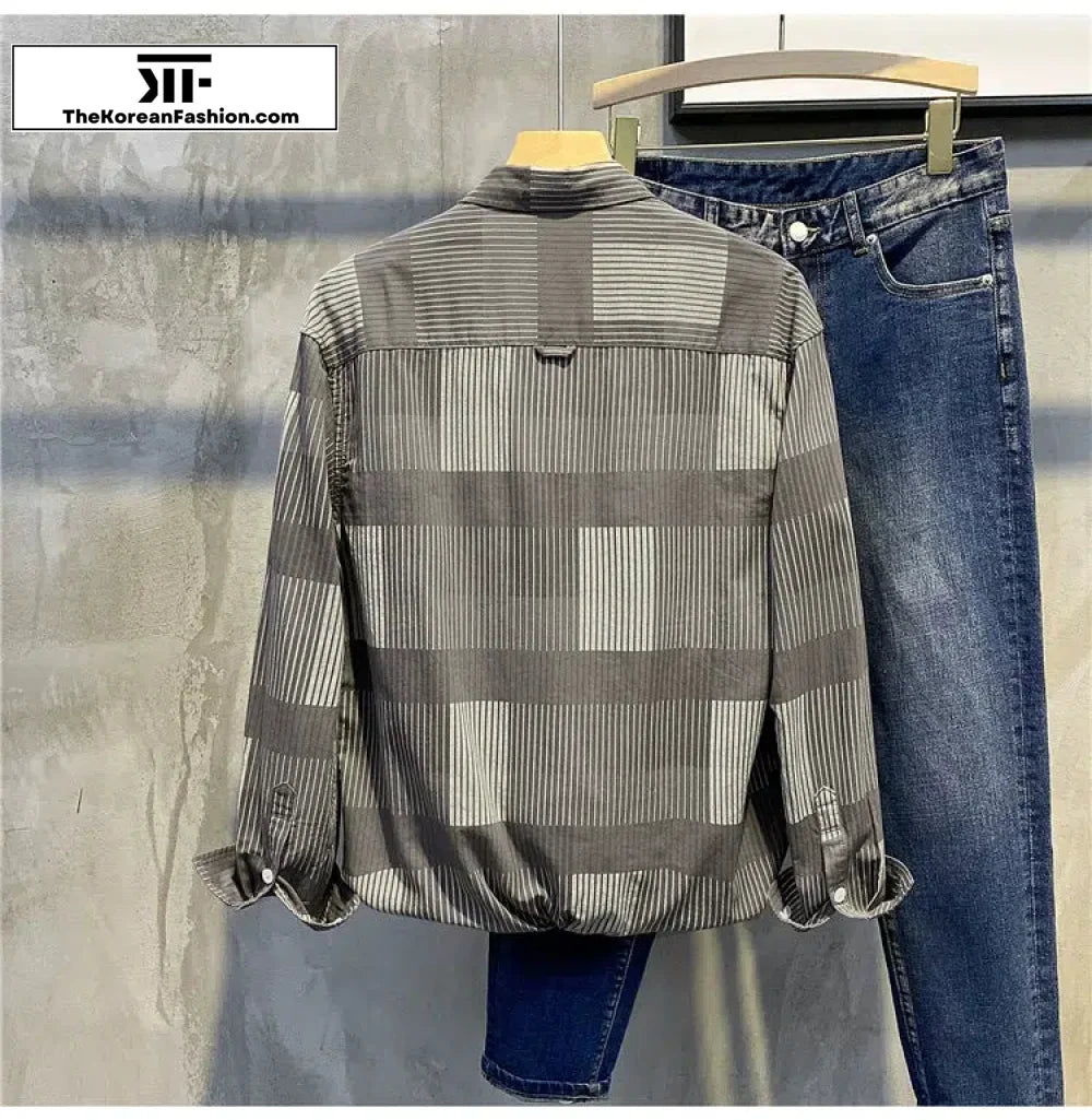 Contrast Color Plaid Striped Shirt