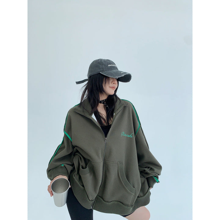 Contrast Trim Oversized Zip-Up Coat