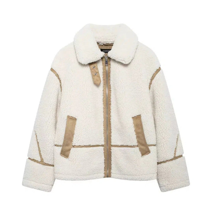 Contrast Trim Sherpa-Style Wool Blend Coat