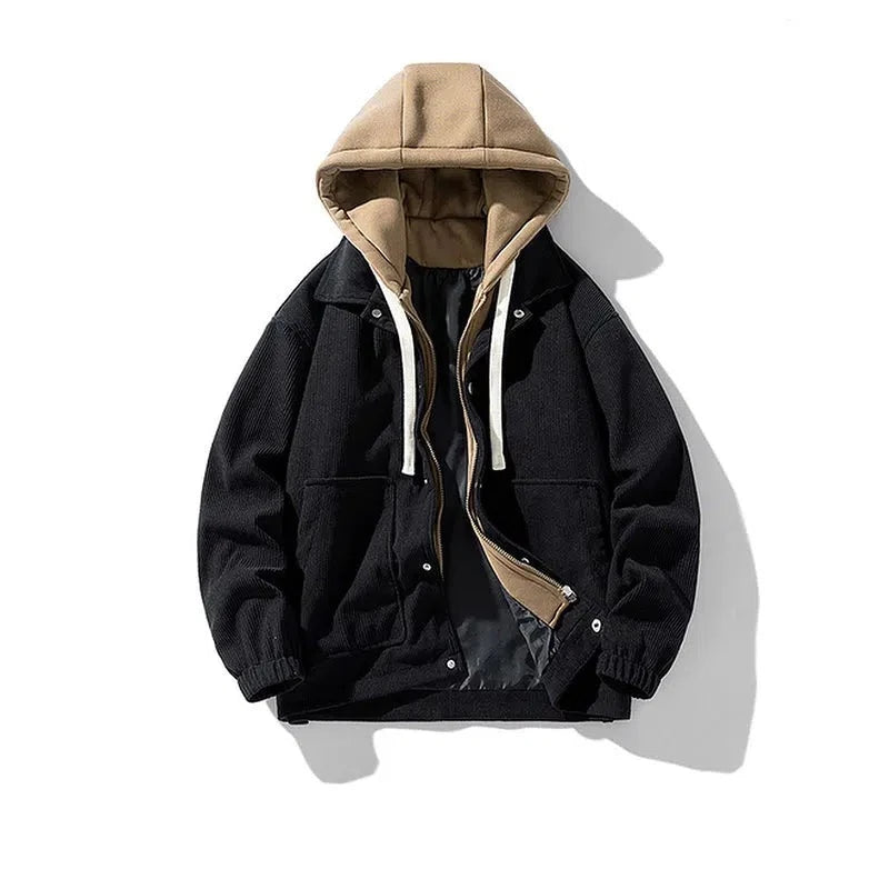 Corduroy Patchwork Hooded Jacket