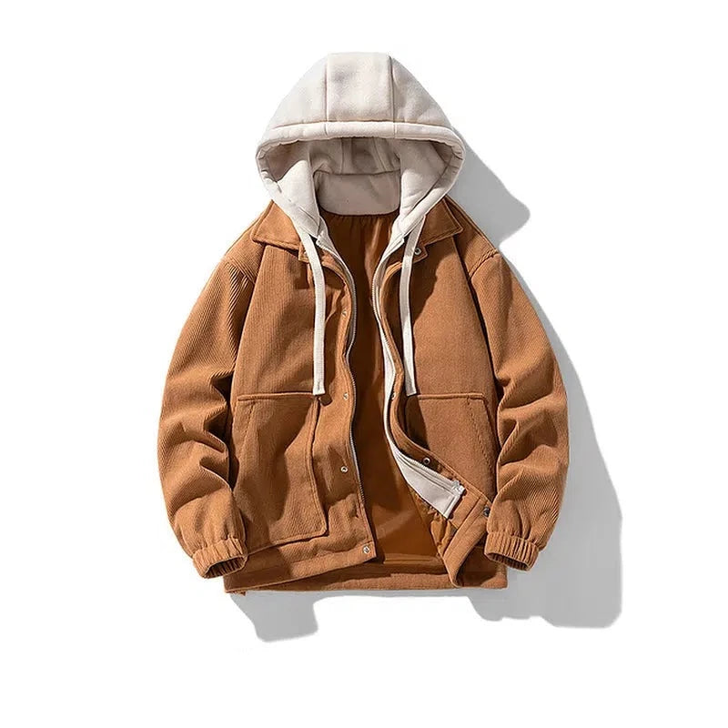 Corduroy Patchwork Hooded Jacket