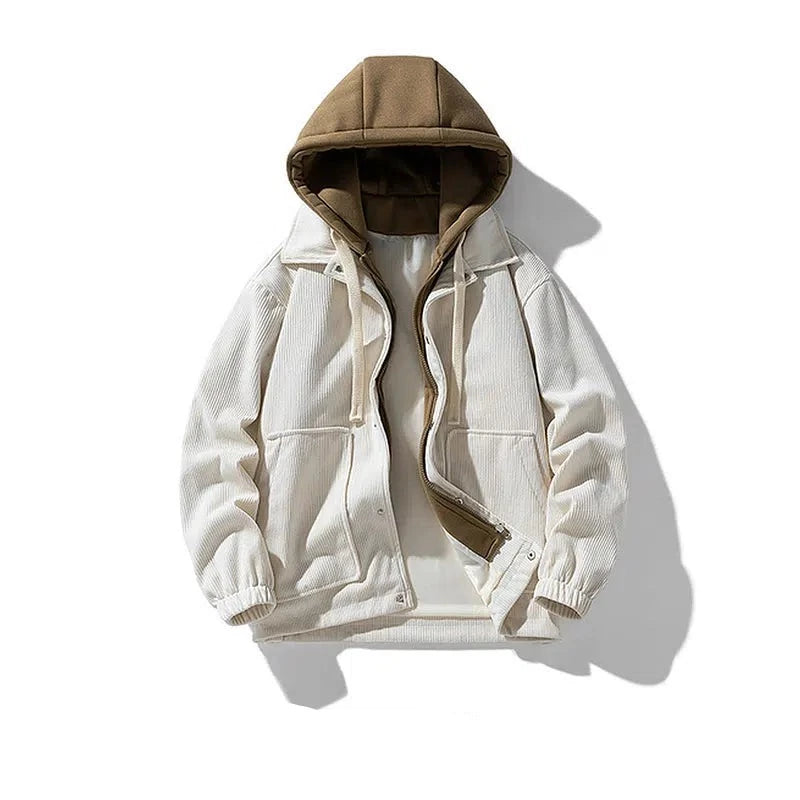 Corduroy Patchwork Hooded Jacket