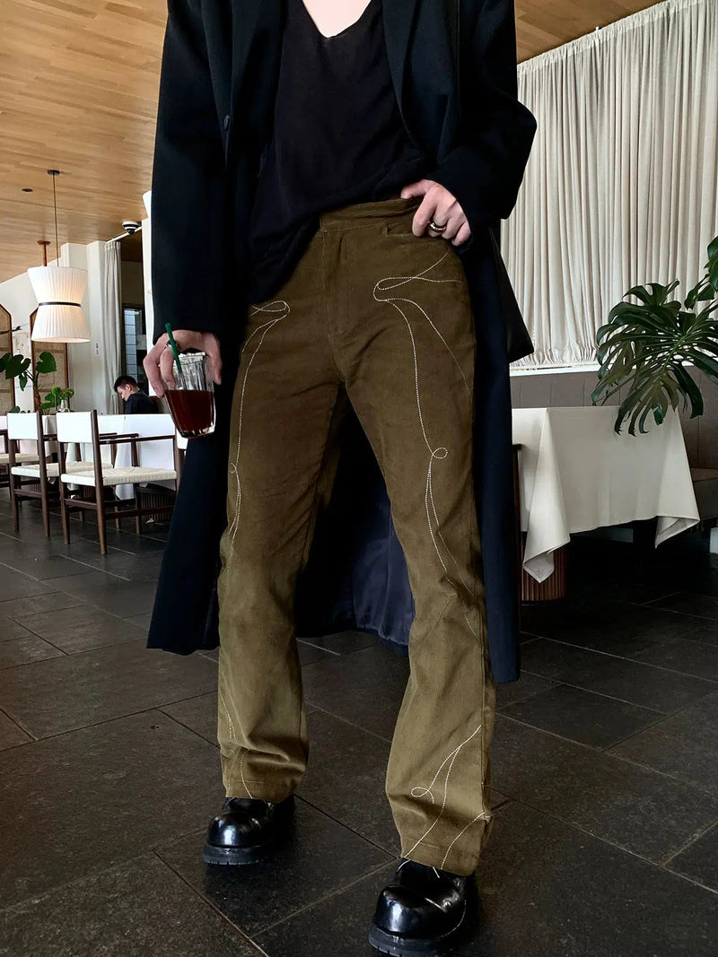 Corduroy Straight-leg Line pattern Pants