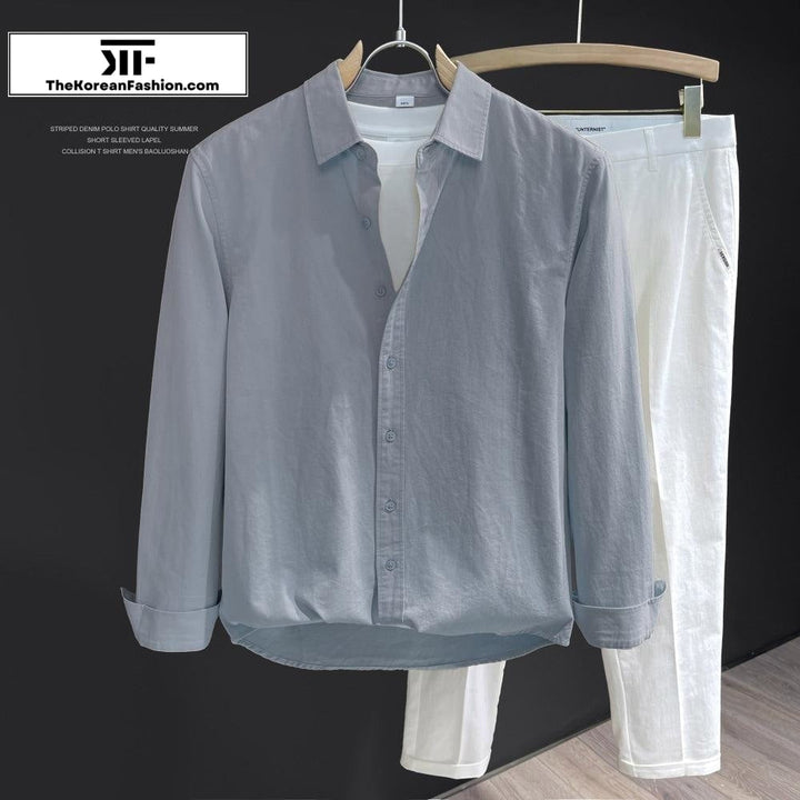 Cotton Long Sleeve Lapel Shirt