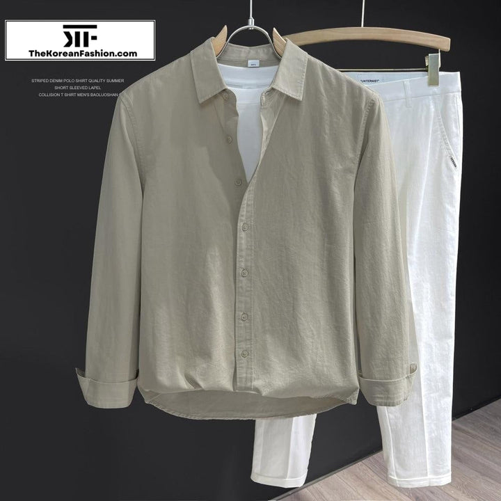 Cotton Long Sleeve Lapel Shirt