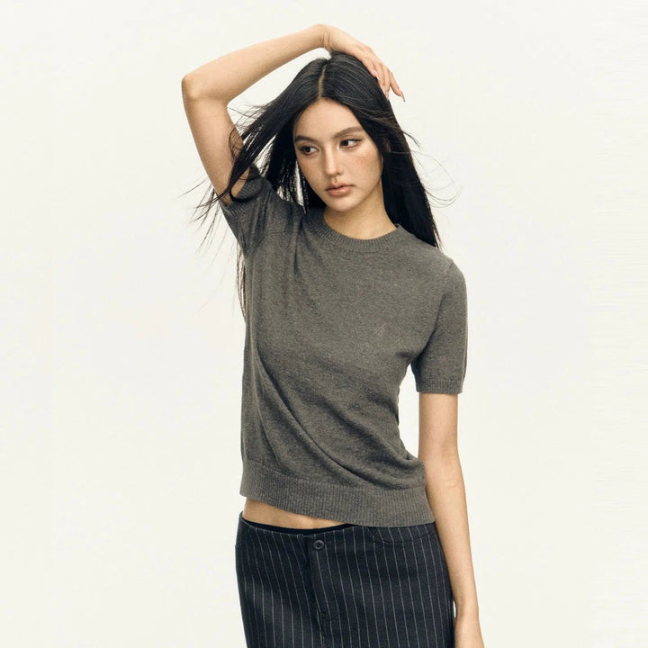 Crew Neck Short Sleeve Knit Tee