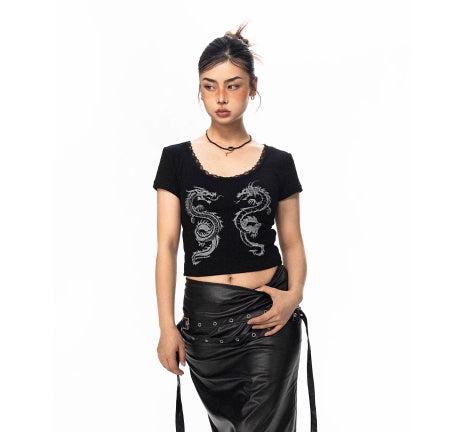 Cropped Dragon Graphic T-shirt