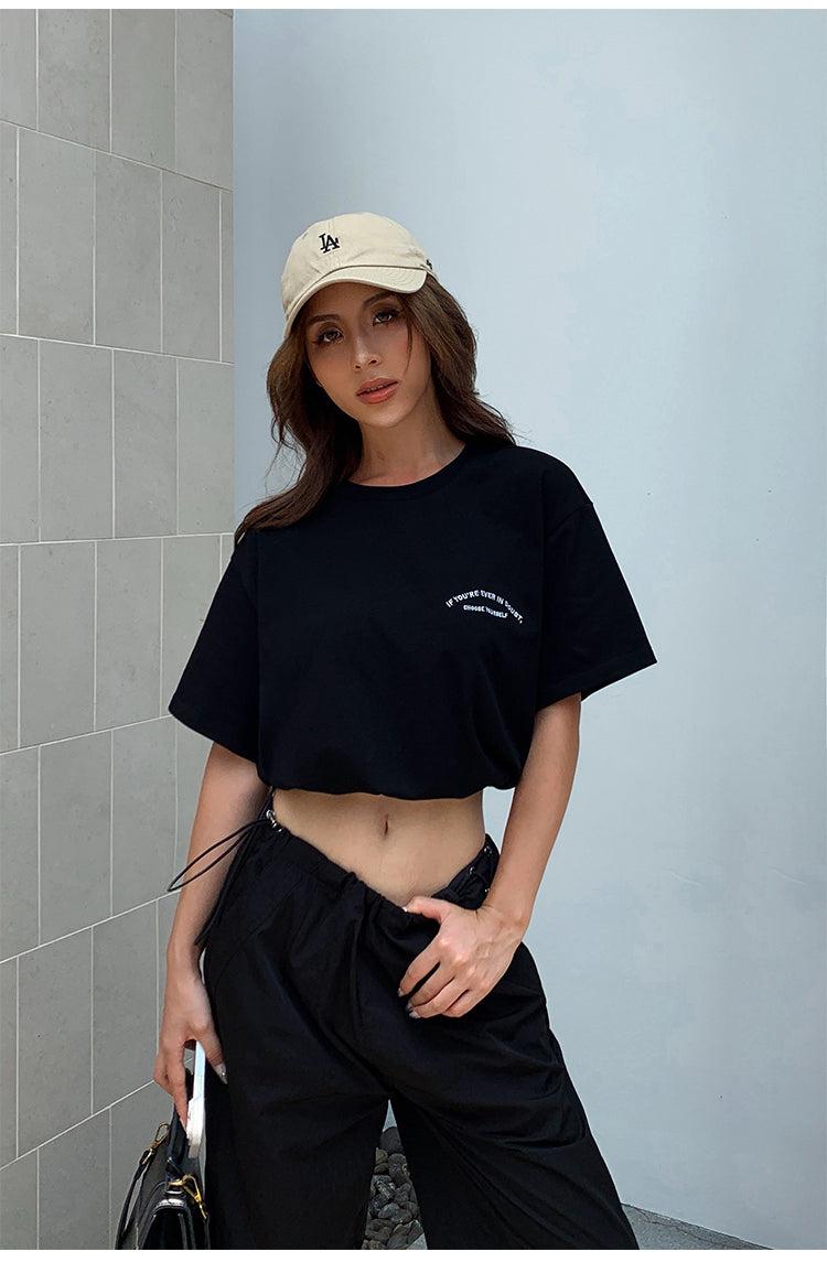 Cropped Drawstring T-shirt