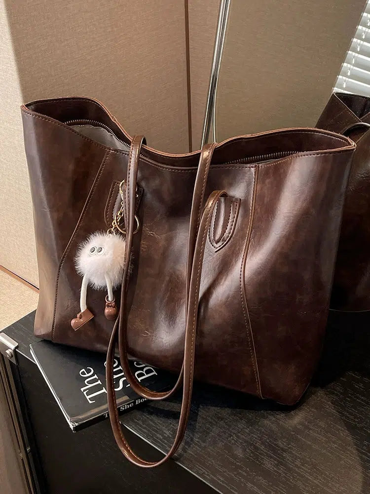 Cute Keychain Leather Tote Bag