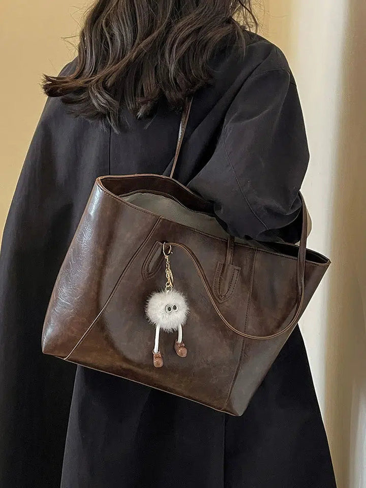 Cute Keychain Leather Tote Bag