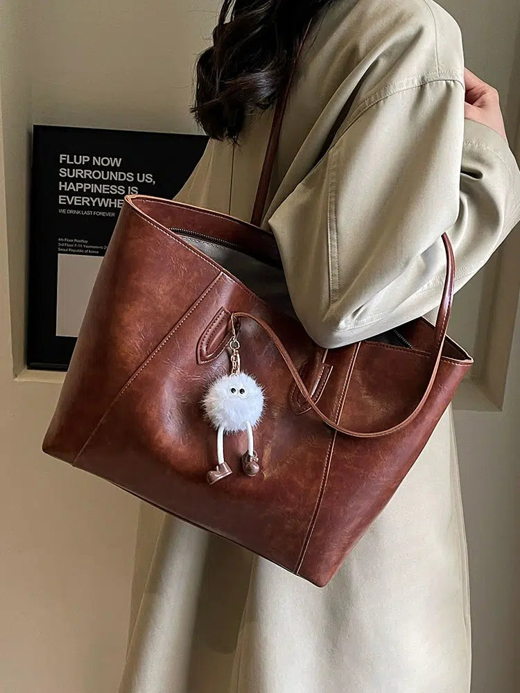 Cute Keychain Leather Tote Bag